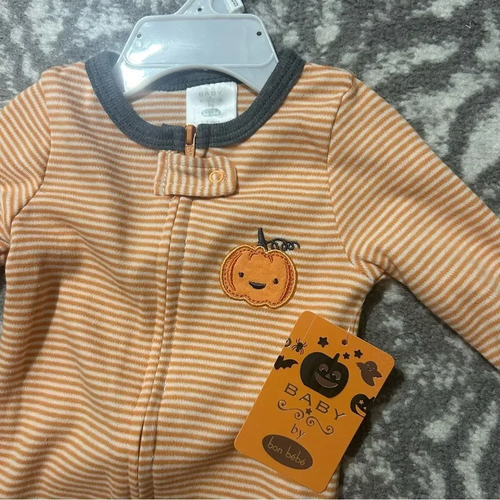 Bon Bébé Baby Halloween Pumpkin Footie Zip Up Pajama NWT 0-3 Months